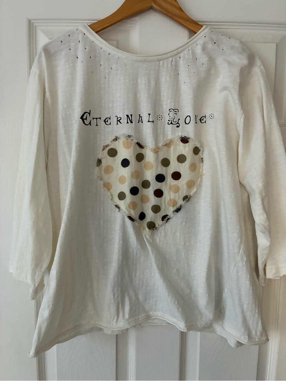 Paper Lace Cotton Graphic Scoop-Neck Top in Cream with Brown Print - Picture 4 of 6